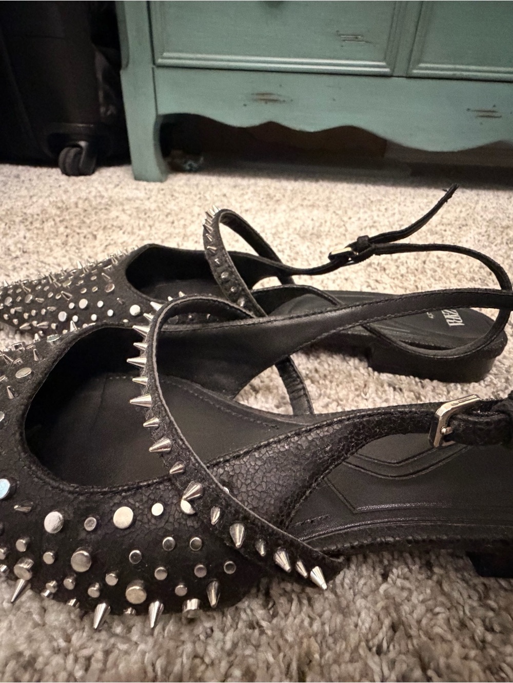 Zara Slingback Studded Low Heel Shoes Black Size 39 Size 8 - Picture 4 of 8